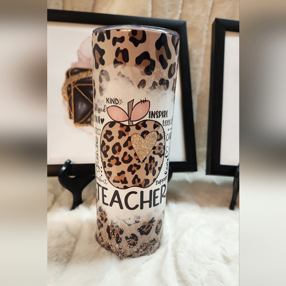 Leopard Print Teacher Tumbler. Hand Crafted - Picture 3 of 8